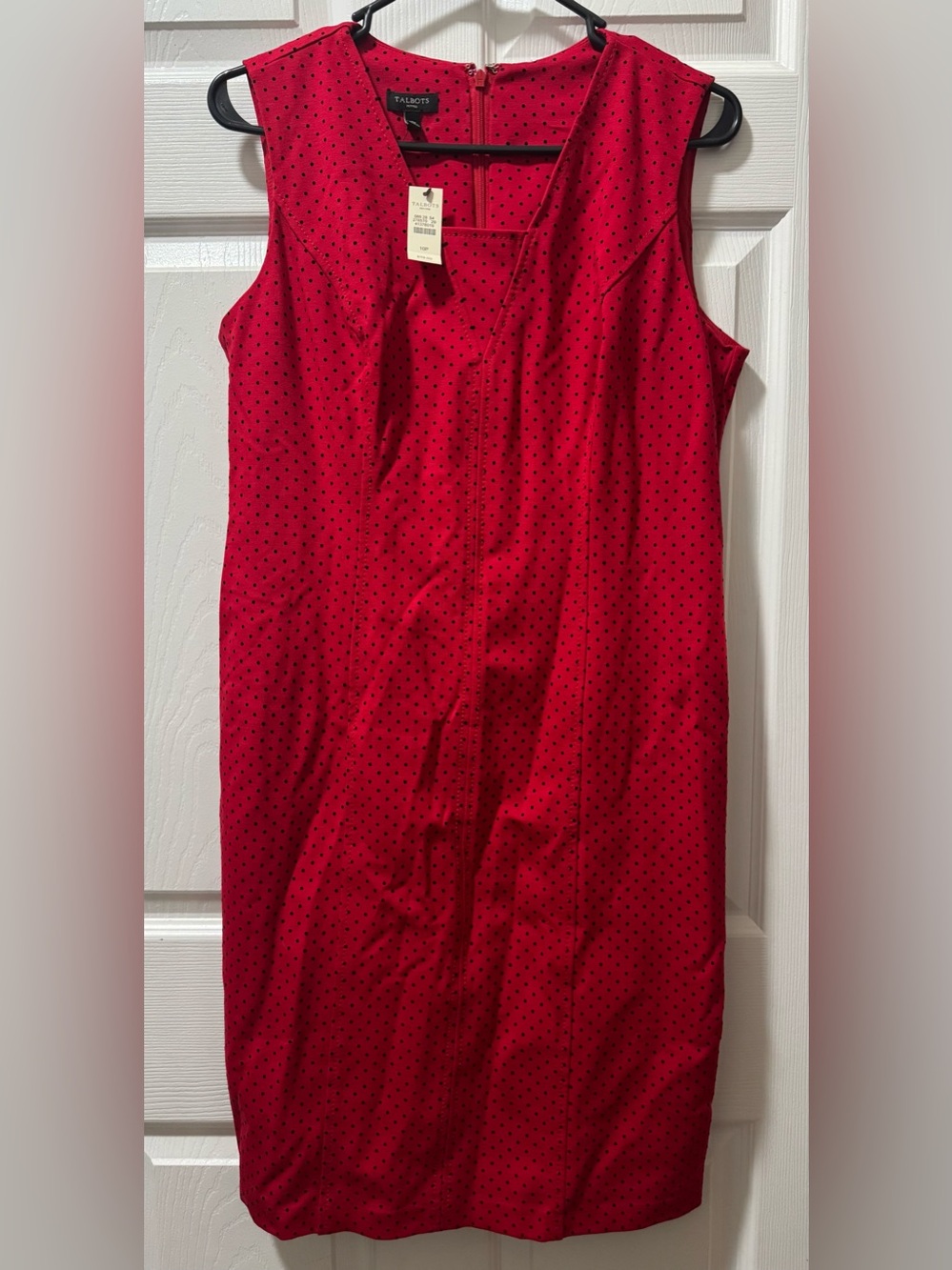 Talbots Red Sleeveless Polka Dot Sheath Dress